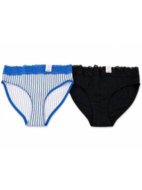 Auden size 1X (18) 2 pr Cotton Bikini Black & Blue/white NEW